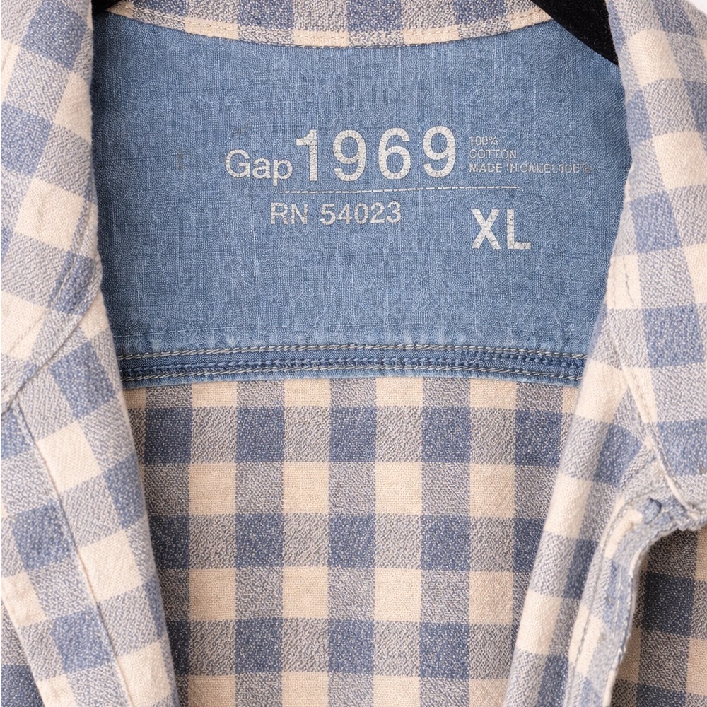 GAP Blue & Cream Lightweight Plaid Shirt Jacket - Picture 2 of 4